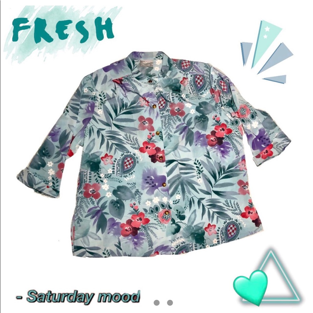 Vintage Light Blue, Flower Blouse